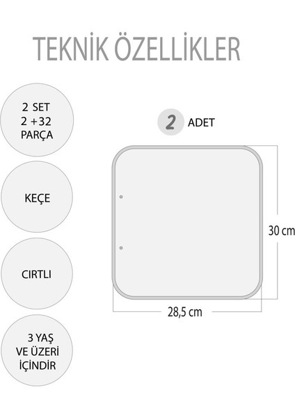 2 Set - 27 Parça Banyo ve Yatak Odası Keçe Cırtlı Aktivite Sayfası - Çocuk Etkinlik , Eğitici Oyuncak