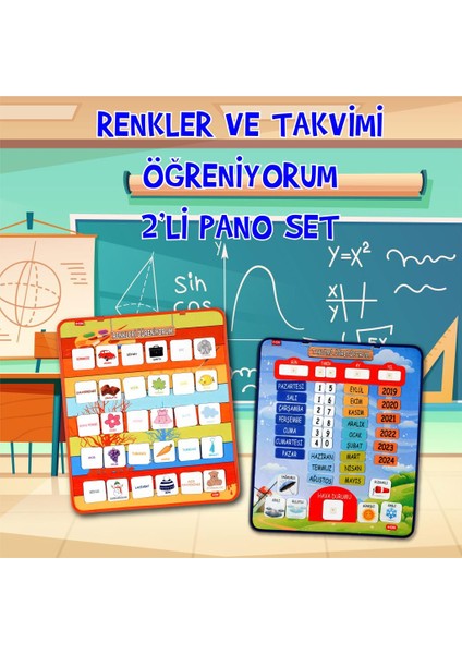 2 Set - 73 Parça Takvimi ve Renkleri Öğreniyorum Keçe Cırtlı Duvar Panoları , Eğitici Oyuncak