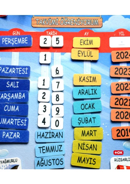 2 Set - 73 Parça Takvimi ve Renkleri Öğreniyorum Keçe Cırtlı Duvar Panoları , Eğitici Oyuncak