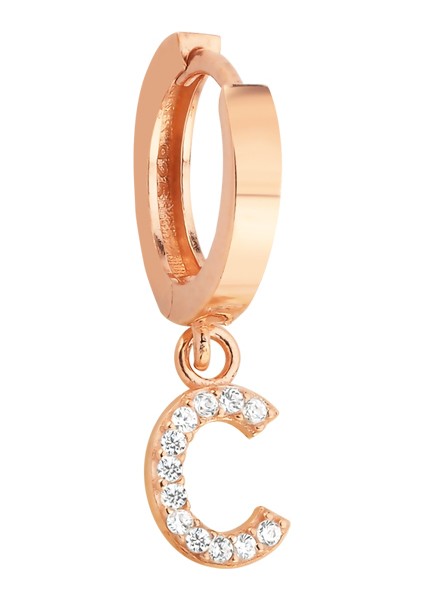 C Harfli Rose Gümüş Tek Küpe