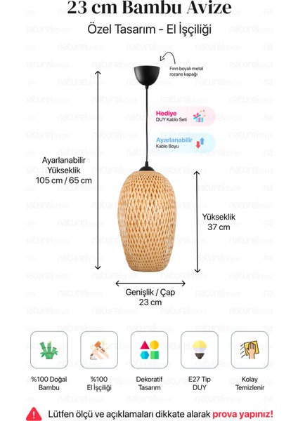 Bohem Bambu Boja Pendant Sarkıt Avize Lamba 23 cm - Iskandinav, Modern, Bohem, Rattan Aydınlatma