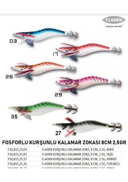 Kalamar Zokası Fosforlu Kurşunlu 8cm 2,5gr Renk:05