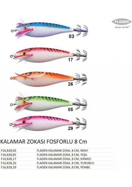 Kalamar Zokası Kurşunsuz Fosforlu 8cm Renk:26