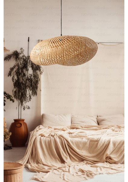 Bambu Elips Sarkıt Avize Lamba 80CM - Iskandinav, Modern, Bohem, Rattan Aydınlatma