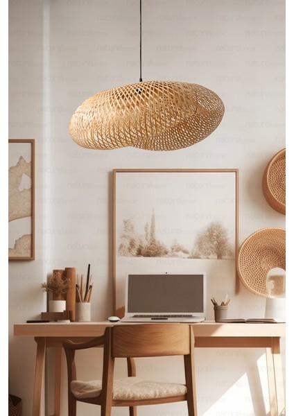 Bambu Elips Sarkıt Avize Lamba 80CM - Iskandinav, Modern, Bohem, Rattan Aydınlatma