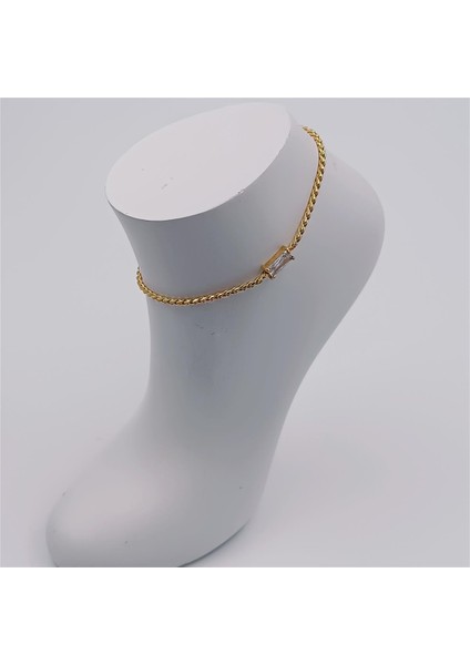 Çelik Gold Dikdörtgen Taşlı Zarif Halhal