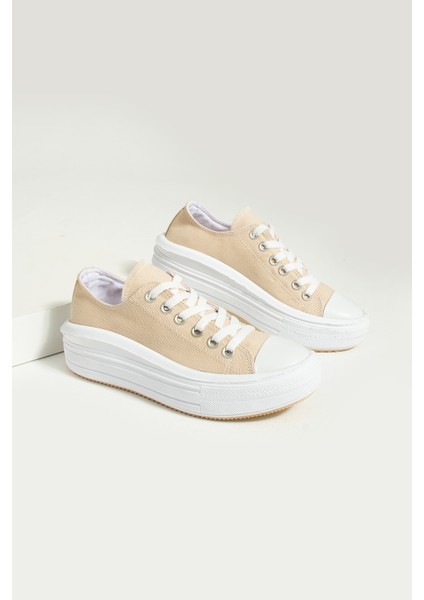 Bağcıklı Kalın Taban Keten Kadın Sneaker 57-101-23