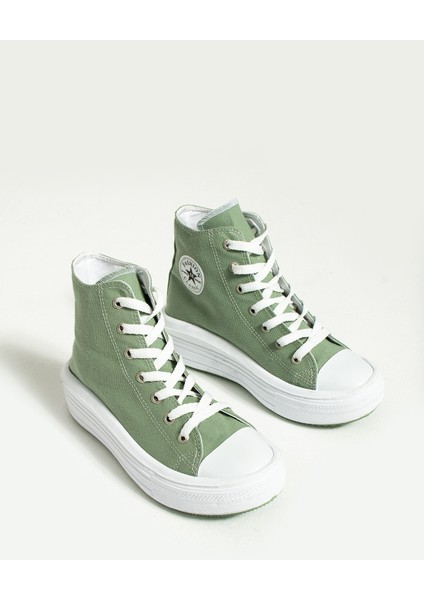 Bağcıklı Kalın Taban Bilekte Keten Kadın Sneaker 57-103-23FHN