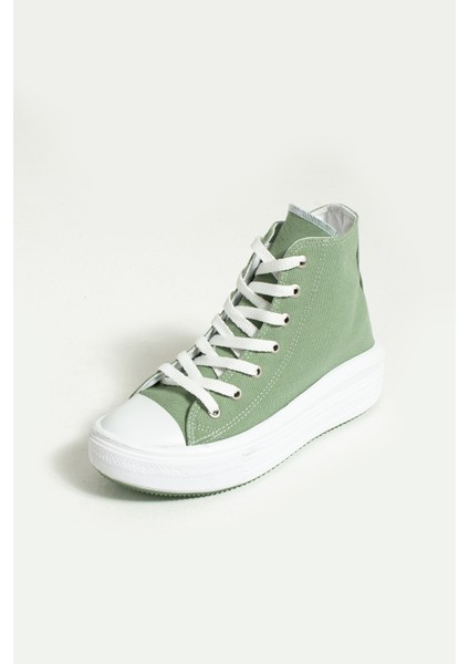 Bağcıklı Kalın Taban Bilekte Keten Kadın Sneaker 57-103-23FHN