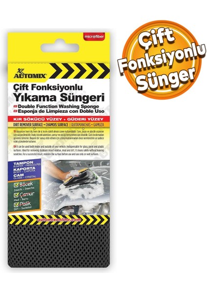 Automix Çift Fonksiyonlu Zorlu Inatçı Kir Kalıntı Çamur Güder Kaborta Cam Mikrofiber Yıkama Süngeri