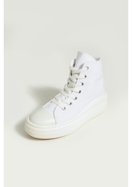 Bağcıklı Kalın Taban Bilekte Keten Kadın Sneaker 57-103-23FHN