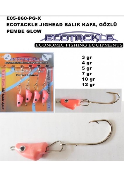 Balıkkafa Jighead Hareketli Pembe Glowlu Gözlü 10GR