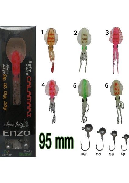 Aqua salty Silikon Ahtapot Aquasalty Enzo Soft Swim Calamari 95MM + Jig Head Renk:02