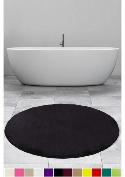 Elite Siyah 100X100 cm Yuvarlak Peluş Banyo Paspası Kaymaz Taban Pufidik Banyo Halısı