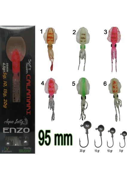 Silikon Ahtapot Aquasalty Enzo Soft Swim Calamari 95MM + Jig Head Renk:03