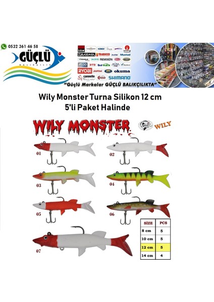 Turna Silikonu 12 cm Wily Monster 5’li Paket Renk:5