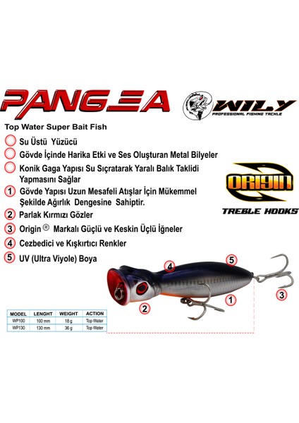 Pangea 10 cm Maket Balık 18 gr Su Üstü Renk:24