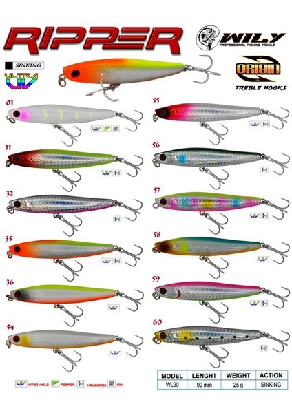 Ripper 9 cm Maket Balık 25 gr Sinking Renk:36