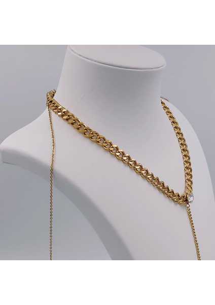 Çelik Gold Kalın Zincirli Taşlı Vücut Zinciri fırsatları