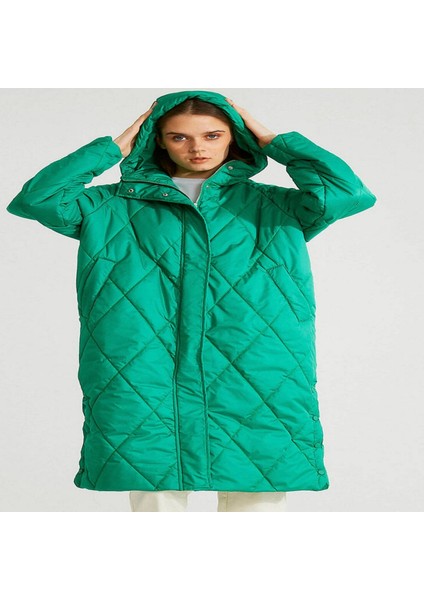 Kapüşonlu Şişme Midi Boy Mont