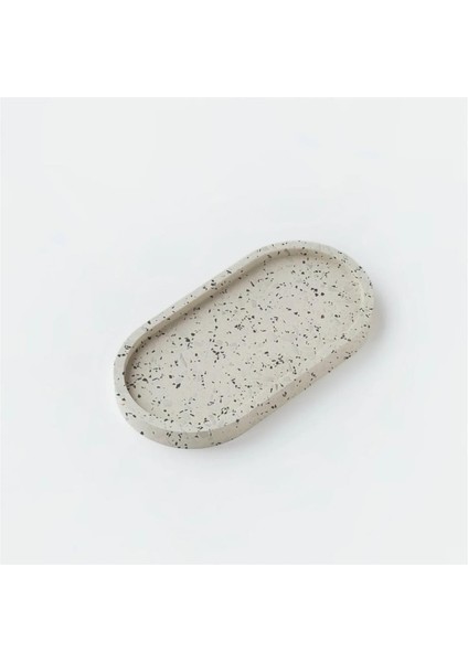 Terrazzo Desenli Beton Oval Dekoratif Sunumluk 2'li Set