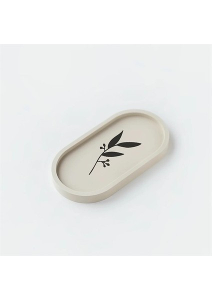 Floral Desenli Beton Oval Dekoratif Sunumluk 2'li Set