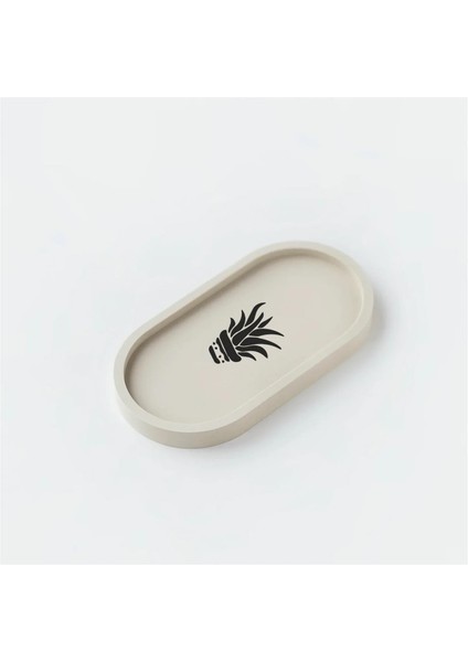 Saksı Desenli Beton Oval Dekoratif Sunumluk 2'li Set