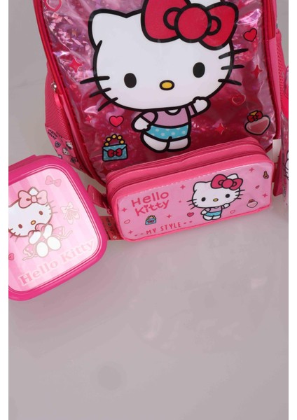 LİSANSLI HELLO KITTY İLK VE ORTA ÖĞRETİM ÇANTASI,BESLENME KABI ,KALEM ÇANTASI VE TRITAN MATARA SETİ modelleri