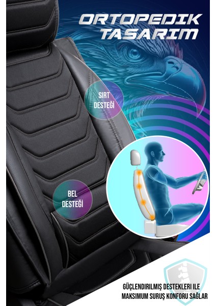 Jeep Comander Uyumlu Lüx Deri Oto Koltuk Kılıfı Ön Arka Takım Sport Series Siyah