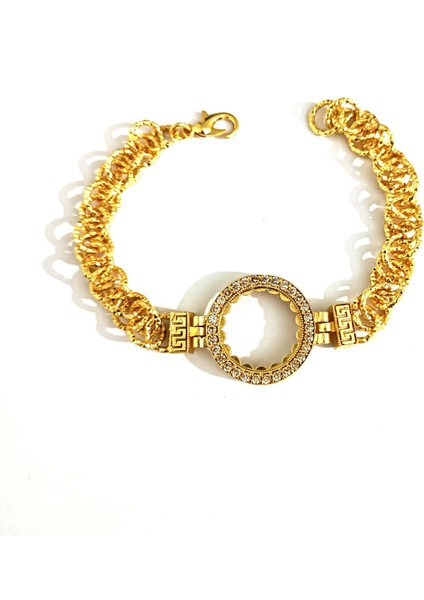 Kadın 22 Ayar Altın Kaplama Zirkon Taşlı Çeyrek Altın Koyulabilen Bileklik