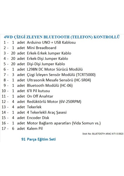 4WD Çizgi Izleyen Bluetooth (Telefon) Kontrollü Araç Kiti (Demonte) fiyatları