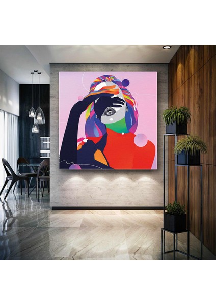 Arkası Dönük Kadın Galaksi Yıldızlar Uzay Dekoratif Kare Kanvas Tablo