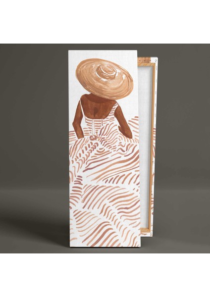 Saçları Uçuşan Yüzünü Eliyle Kapatan Kadın İlüstrasyonu Boyuna Dikey Kanvas Tablo fiyatları