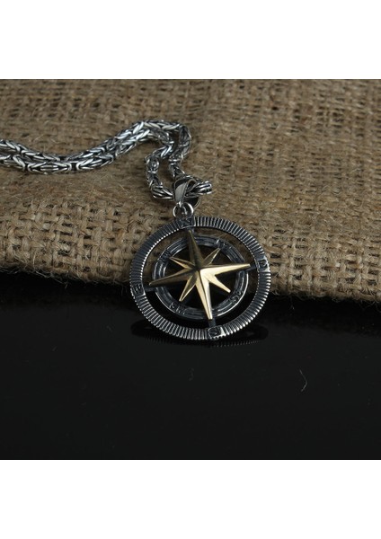 925 Ayar Gümüş 60 cm Kral Zincirli Pusula Kolye fiyatları