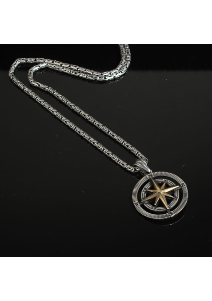 925 Ayar Gümüş 60 cm Kral Zincirli Pusula Kolye modelleri