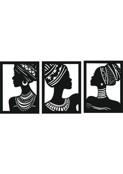 3lü Afrikalı Kadın Dekoratif Ahşap Portre fiyatları