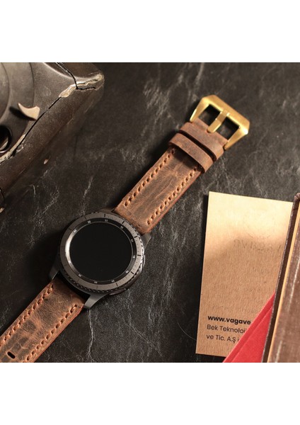 Samsung Galaxy Watch 4 5 6 / Watch 6 Classic 40MM 43MM 44MM 47MM Watch 5 Watch 5 Pro 40MM 44MM 45MM Watch 4 40MM 42MM 44MM 46MM Oval Uçlu Kahverengi Deri Kordon 20MM Deri Kayış indirimleri