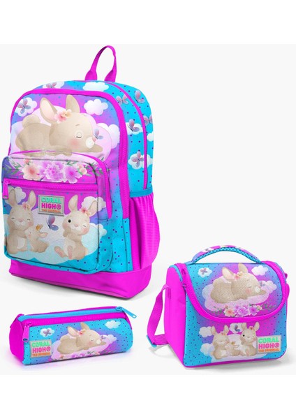 Coral High Kids Mavi Pembe Tavşan Desenli 3’lü Okul Çanta Seti Set 23736-MİX3