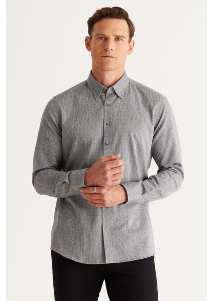 ALTINYILDIZ CLASSICS Erkek Siyah Slim Fit Dar Kesim Gizli Düğmeli Yaka Pamuklu Armürlü Gömlek fırsatları
