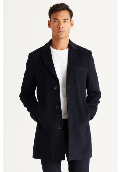 ALTINYILDIZ CLASSICS Erkek Lacivert Standart Fit Normal Kesim Mono Yaka Yünlü Palto
