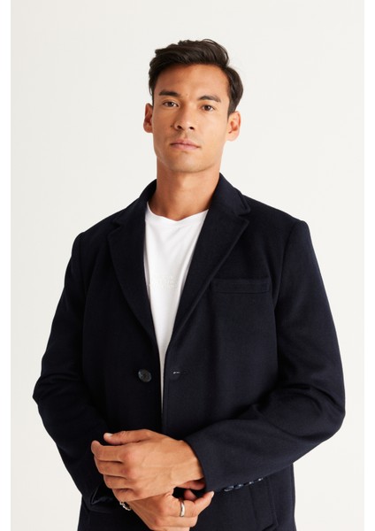 ALTINYILDIZ CLASSICS Erkek Lacivert Standart Fit Normal Kesim Mono Yaka Yünlü Palto modelleri