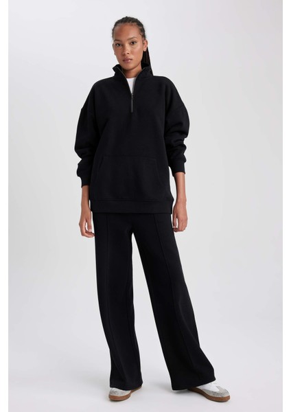 Straight Fit Beli Lastikli Cepli Uzun Boy Kalın Kumaş Düz Eşofman Altı A0954AX23WN