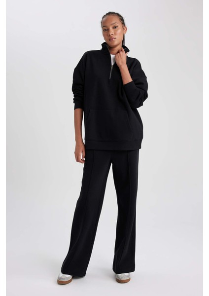 Straight Fit Beli Lastikli Cepli Uzun Boy Kalın Kumaş Düz Eşofman Altı A0954AX23WN fiyatları