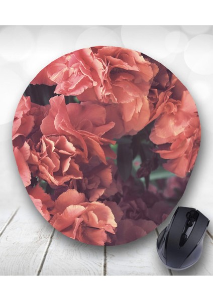 Gül Baskılı Oval Bilek Destekli Mouse Pad