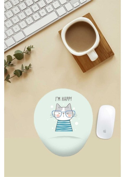 Mutlu Kedi Desenli Bilek Destekli Mouse Pad