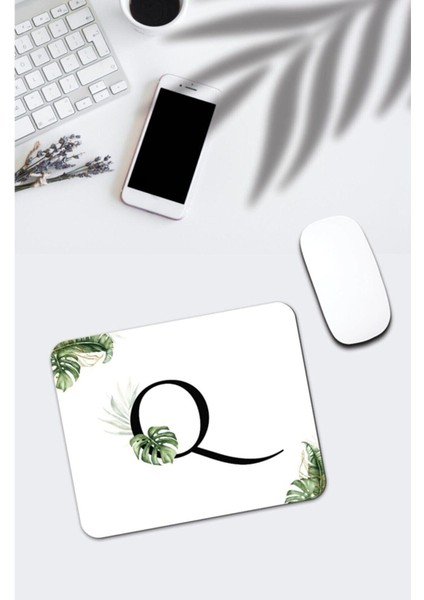 Tropik Desenli Q Harfli Dikdörtgen Mouse Pad
