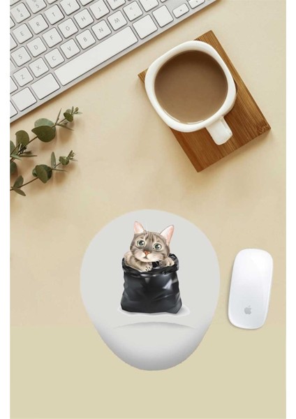 Masum Kedi Desenli Bilek Destekli Mouse Pad