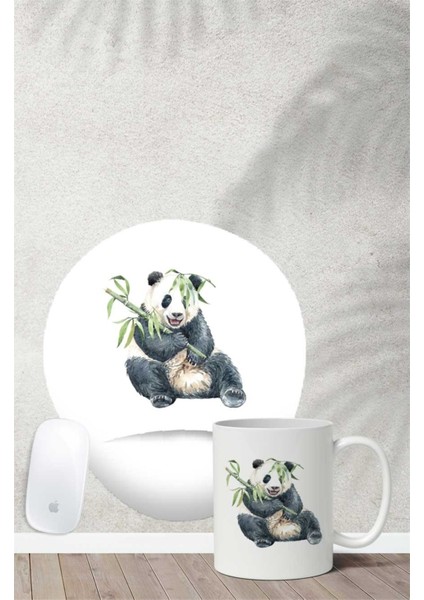 Oyuncu Panda Desenli Bilek Destekli Mouse Pad Kupa Seti