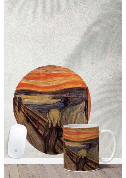 Edvard Munch Scream Desenli Bilek Destekli Mouse Pad Kupa Seti