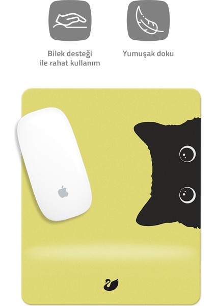 Jel Dolgulu Pvc Yüzey Sarı Kedi Çizimli Bilek Destekli Dikdörtgen Mouse Pad Mouse Altlığı fiyatları